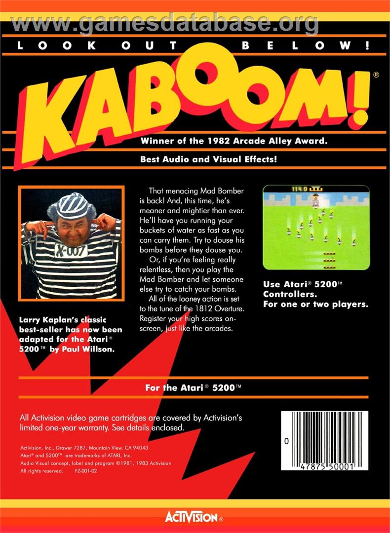 Kaboom! - Atari 5200 - Artwork - Box Back