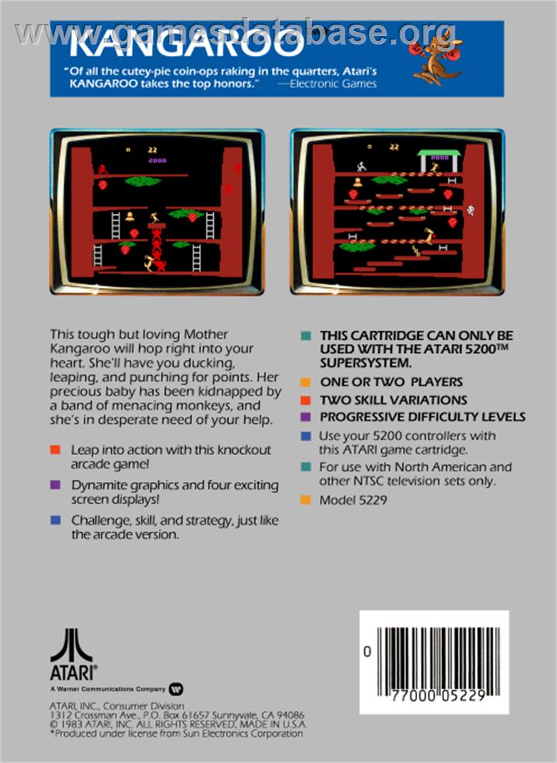 Kangaroo - Atari 5200 - Artwork - Box Back