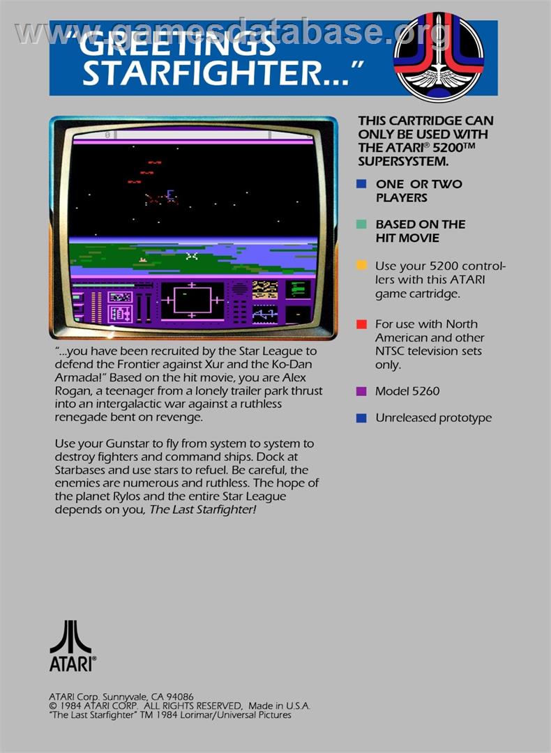 Last Starfighter, The (Prototype) - Atari 5200 - Artwork - Box Back