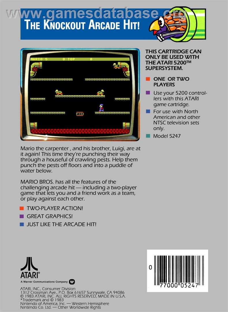 Mario Bros. - Atari 5200 - Artwork - Box Back