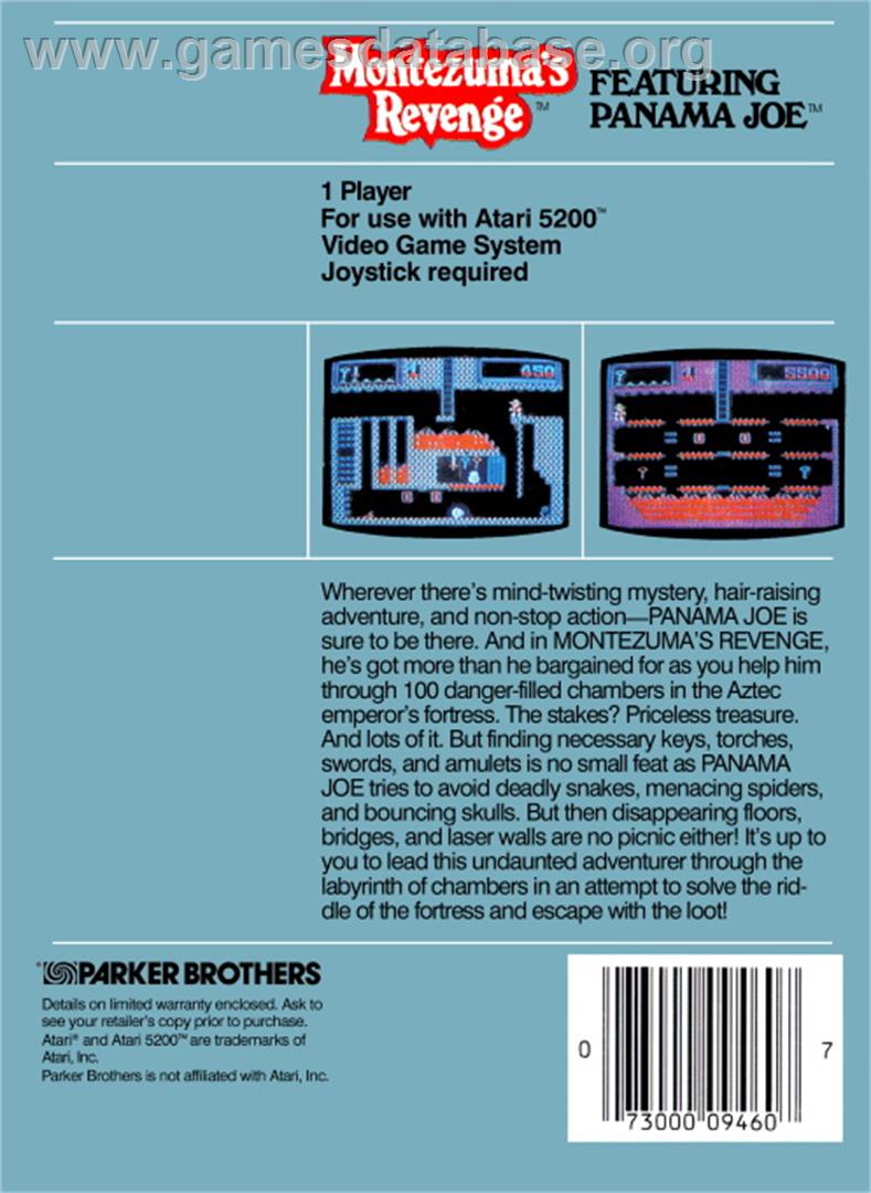 Montezuma's Revenge - Atari 5200 - Artwork - Box Back