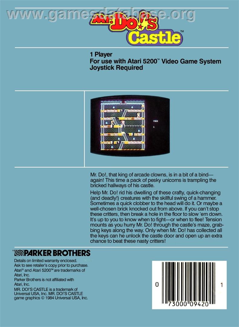 Mr. Do!'s Castle - Atari 5200 - Artwork - Box Back