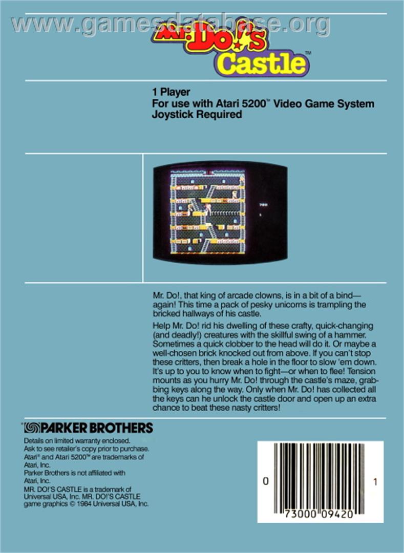 Mr. Do's Castle - Atari 5200 - Artwork - Box Back