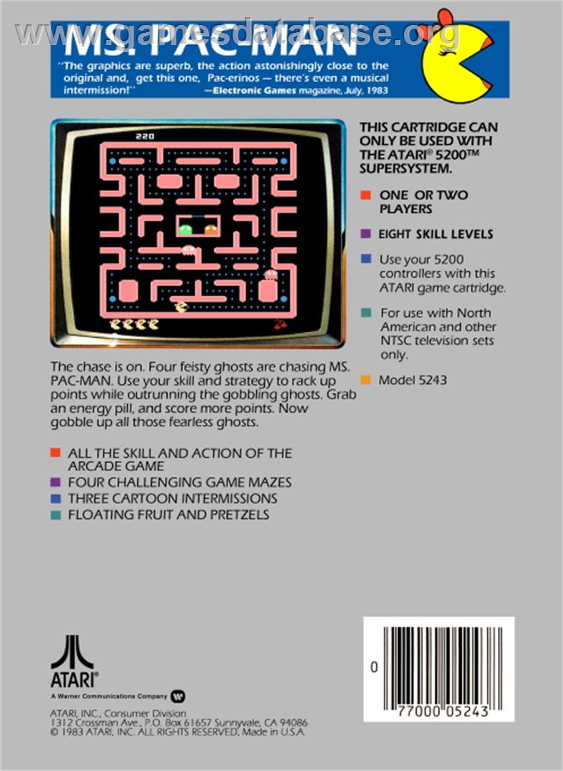 Ms. Pac-Man - Atari 5200 - Artwork - Box Back