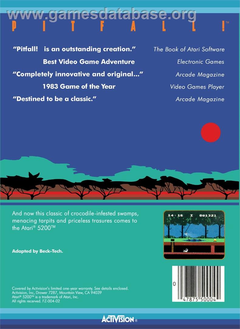 Pitfall! - Atari 5200 - Artwork - Box Back
