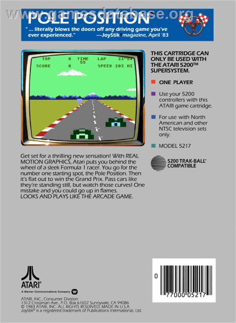 Pole Position - Atari 5200 - Artwork - Box Back