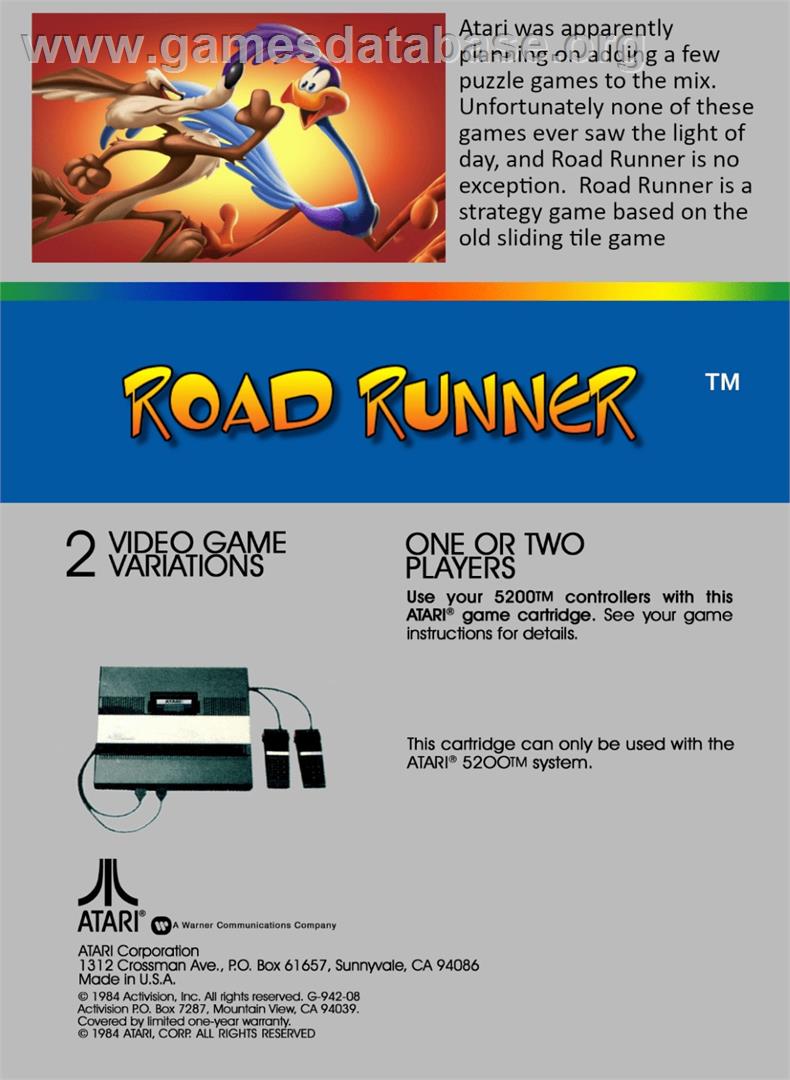Road Runner (Prototype) - Atari 5200 - Artwork - Box Back