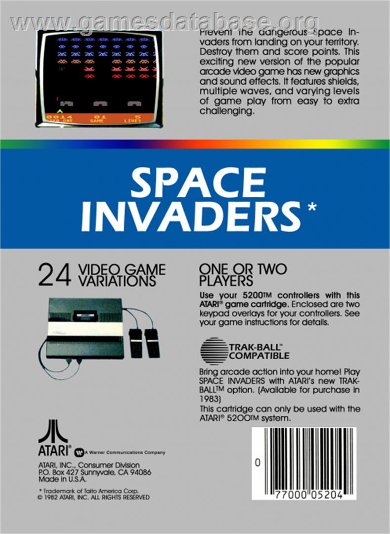 Space Invaders - Atari 5200 - Artwork - Box Back