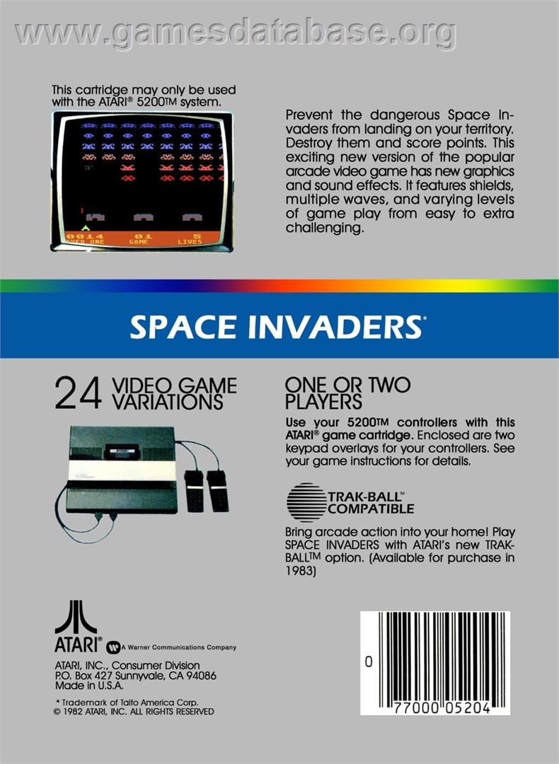 Space Invaders - Atari 5200 - Artwork - Box Back