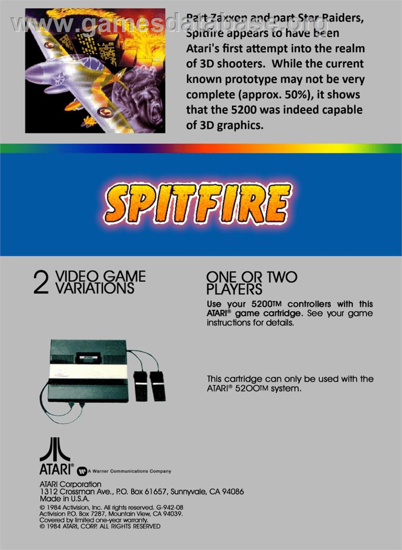 Spitfire (Prototype) - Atari 5200 - Artwork - Box Back