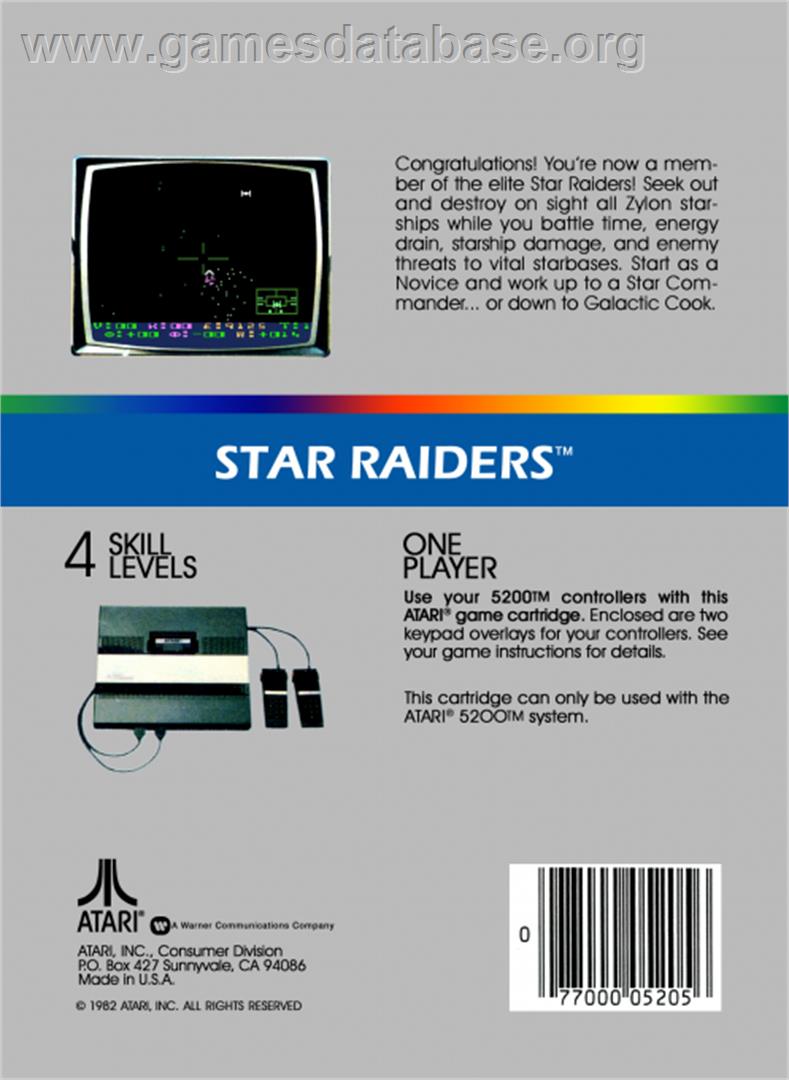 Star Raiders - Atari 5200 - Artwork - Box Back