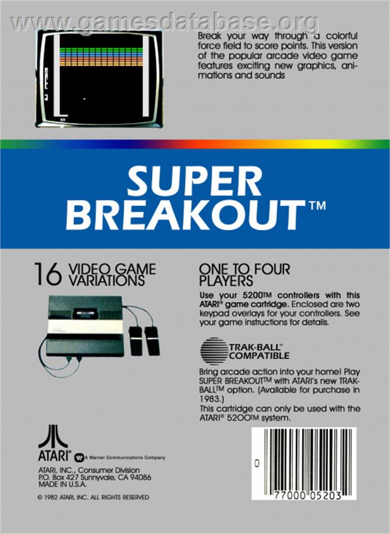 Super Breakout - Atari 5200 - Artwork - Box Back