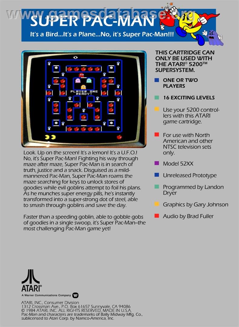 Super Pac-Man - Atari 5200 - Artwork - Box Back