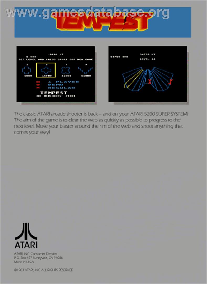 Tempest - Atari 5200 - Artwork - Box Back