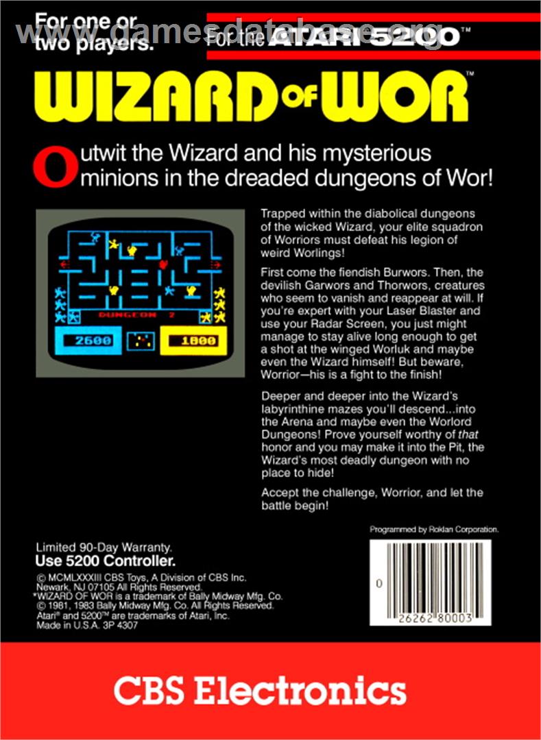 Wizard of Wor - Atari 5200 - Artwork - Box Back