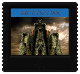 Cartridge artwork for Meebzork on the Atari 5200.