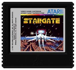 Cartridge artwork for Stargate on the Atari 5200.