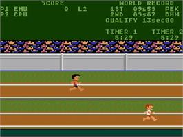In game image of Track & Field on the Atari 5200.