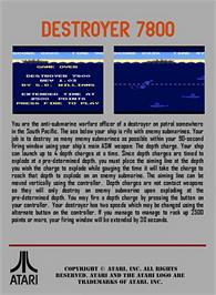 Box back cover for Destroyer 7800 on the Atari 7800.