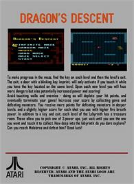 Box back cover for Dragon's Descent on the Atari 7800.