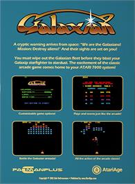 Box back cover for Galaxian on the Atari 7800.