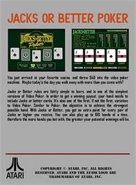 Box back cover for Jacks Or Better Poker on the Atari 7800.