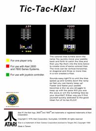 Box back cover for Klax on the Atari 7800.