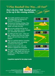 Box back cover for Pete Rose Baseball on the Atari 7800.