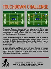 Box back cover for Touchdown Challenge on the Atari 7800.