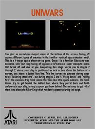 Box back cover for UniWarS on the Atari 7800.