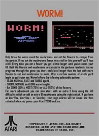 Box back cover for Worm! on the Atari 7800.