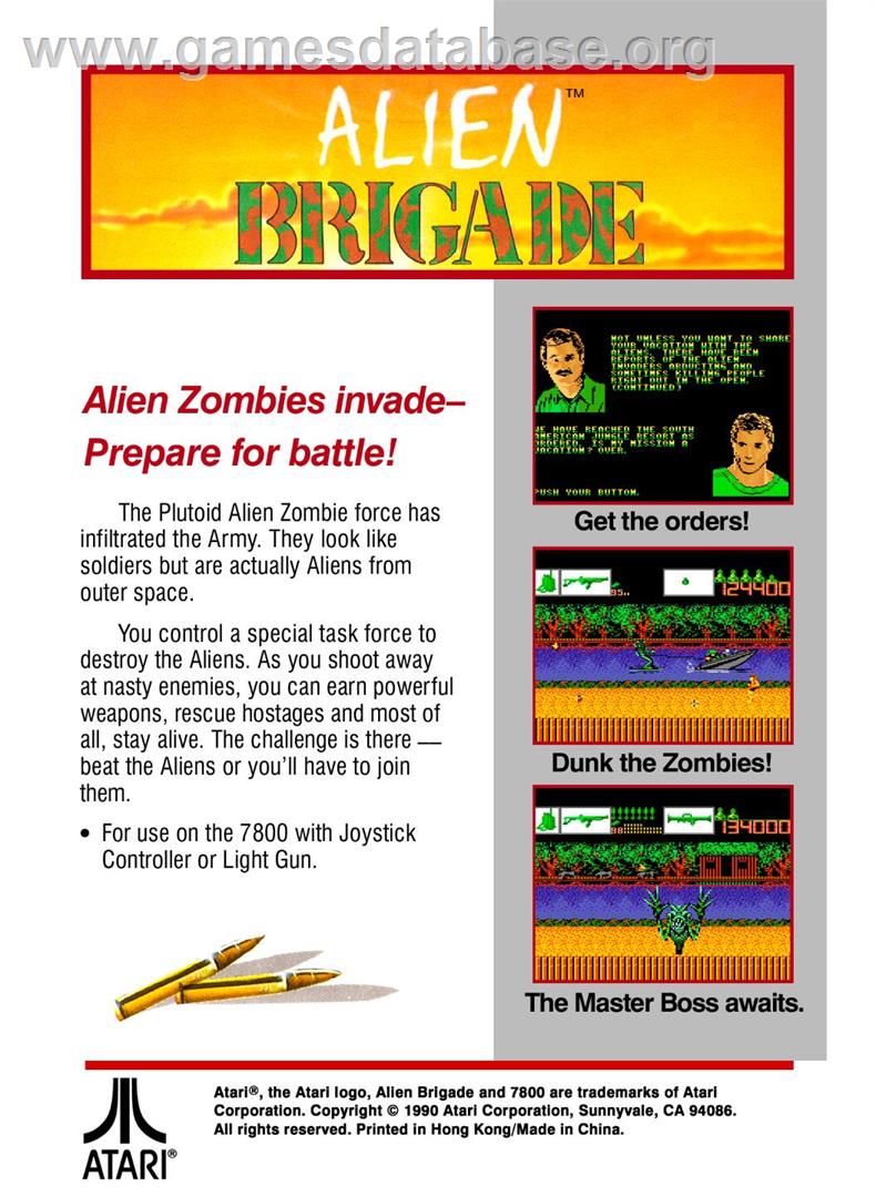 Alien Brigade - Atari 7800 - Artwork - Box Back