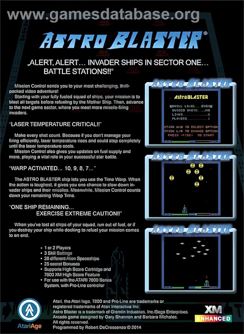 Astro Blaster - Atari 7800 - Artwork - Box Back