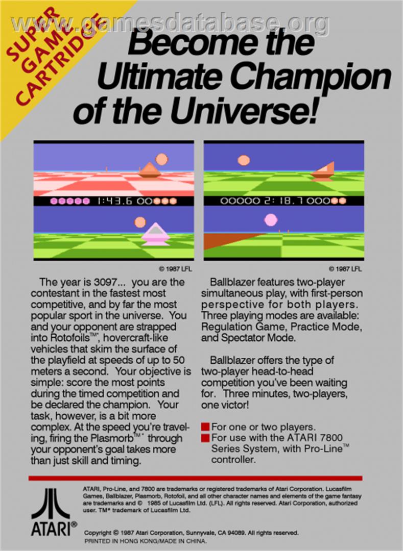 Ballblazer - Atari 7800 - Artwork - Box Back