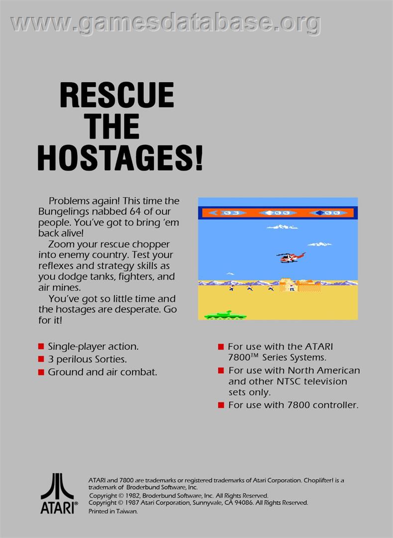 Choplifter! - Atari 7800 - Artwork - Box Back