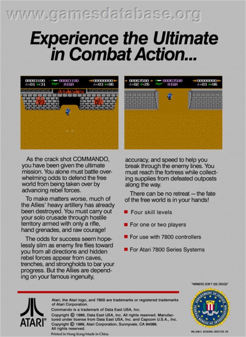 Commando - Atari 7800 - Artwork - Box Back