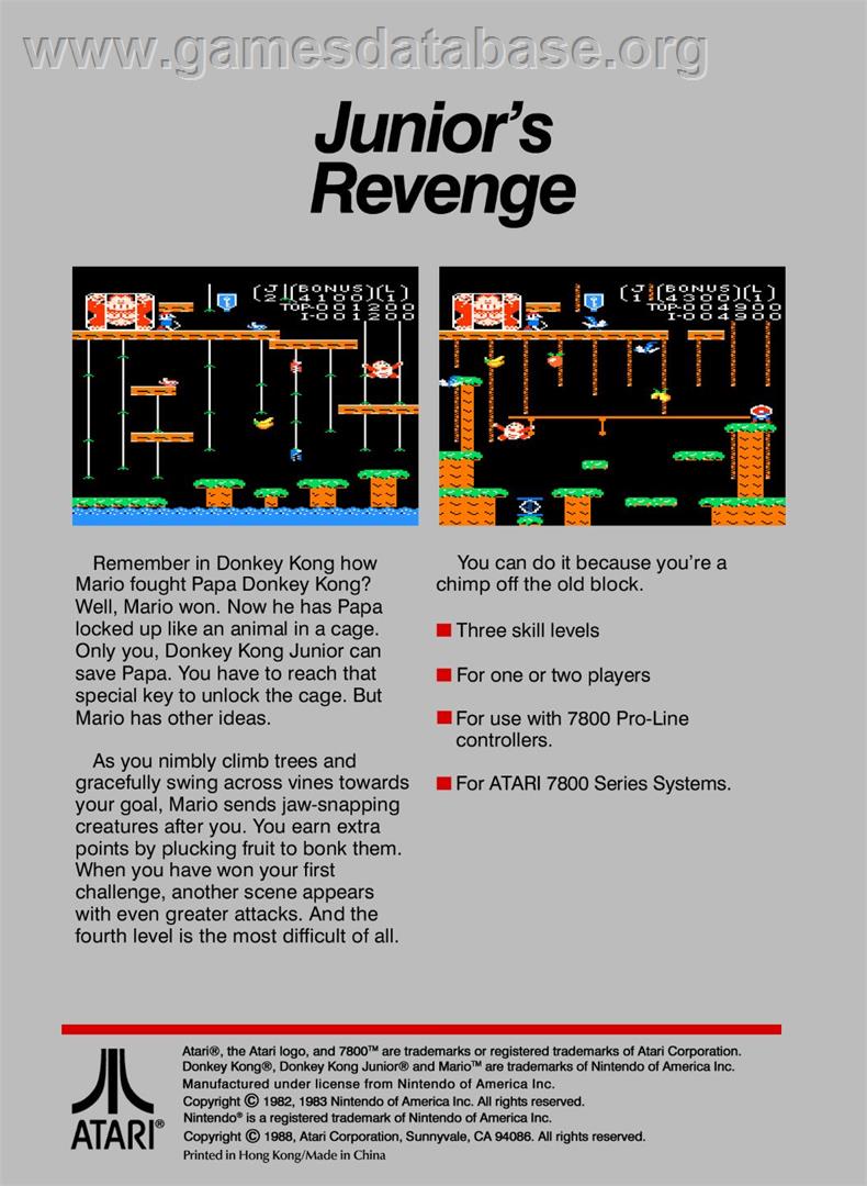 Donkey Kong Junior - Atari 7800 - Artwork - Box Back