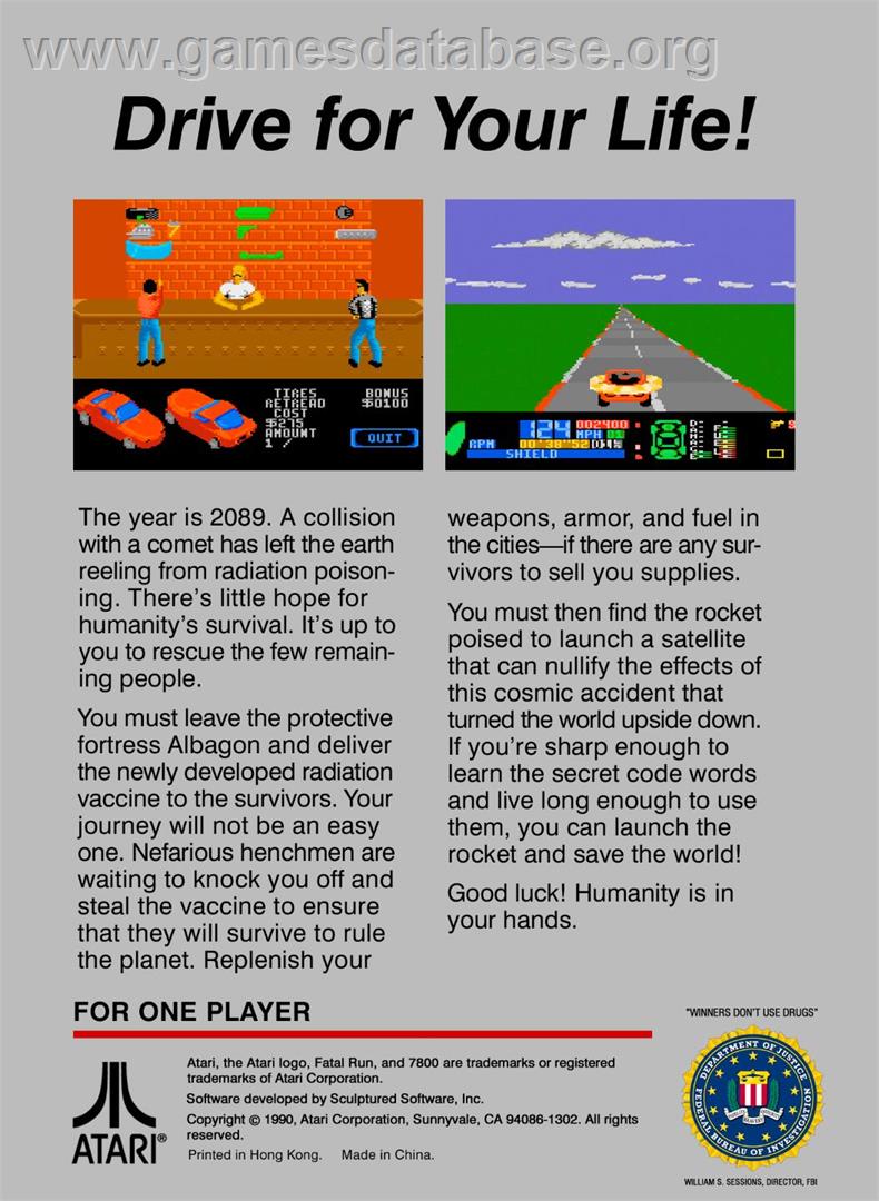 Fatal Run - Atari 7800 - Artwork - Box Back