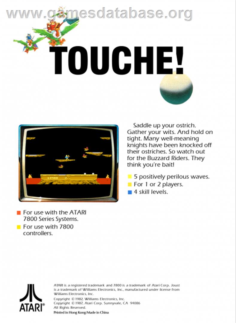 Joust - Atari 7800 - Artwork - Box Back