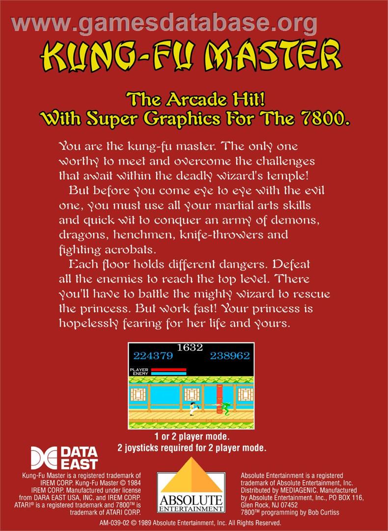 Kung-Fu Master - Atari 7800 - Artwork - Box Back