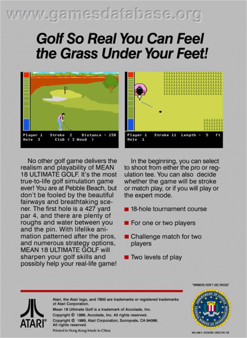 Mean 18 Golf - Atari 7800 - Artwork - Box Back