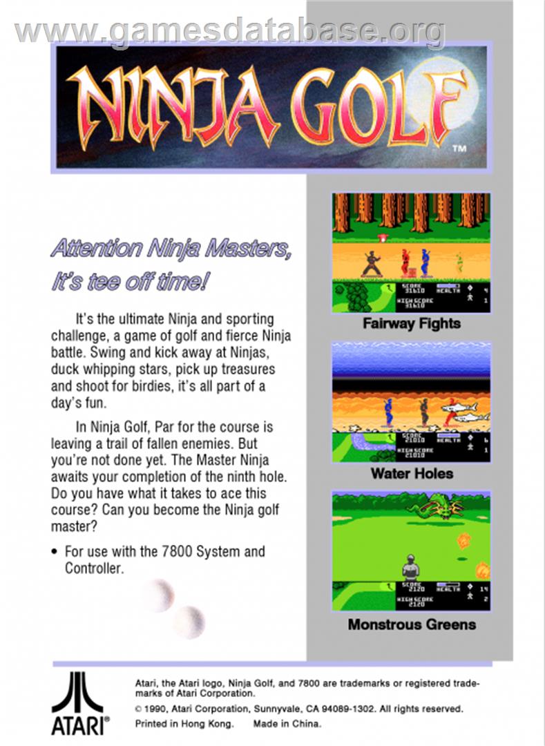 Ninja Golf - Atari 7800 - Artwork - Box Back