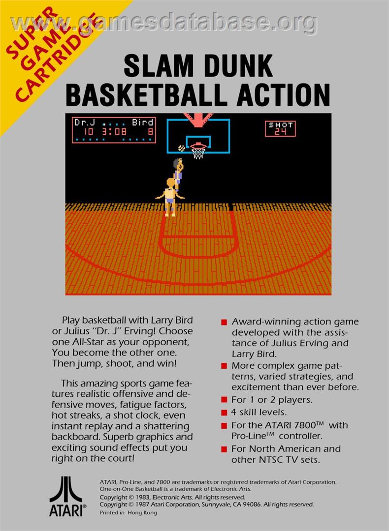 One-On-One Basketball - Atari 7800 - Artwork - Box Back