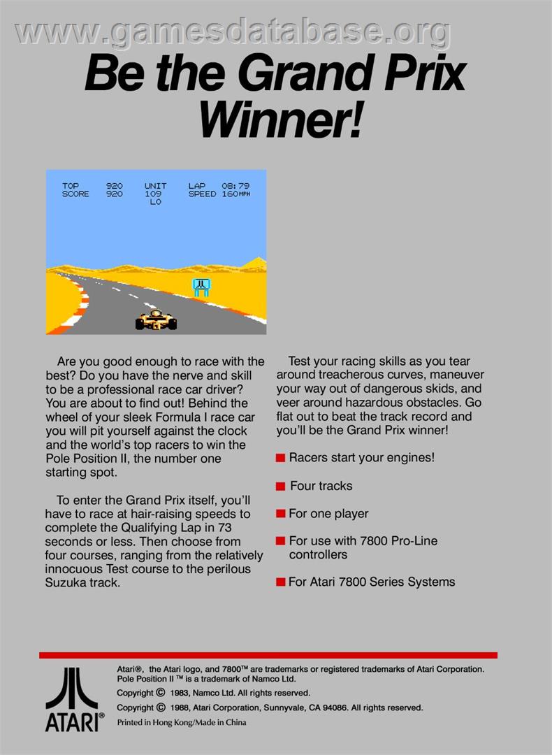 Pole Position 2 - Atari 7800 - Artwork - Box Back