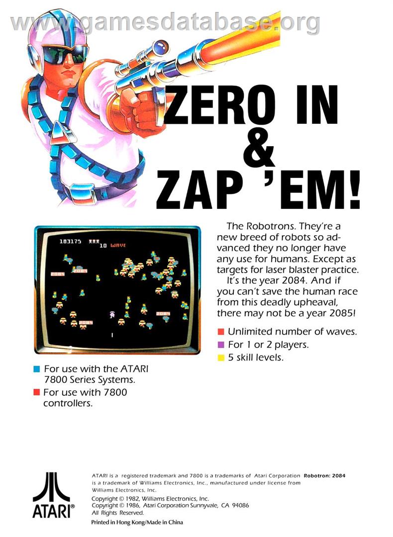 Robotron - 2084 - Atari 7800 - Artwork - Box Back