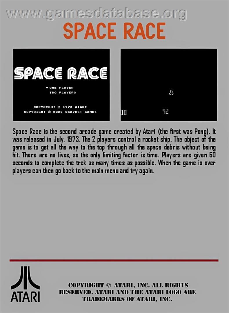 Space Race - Atari 7800 - Artwork - Box Back