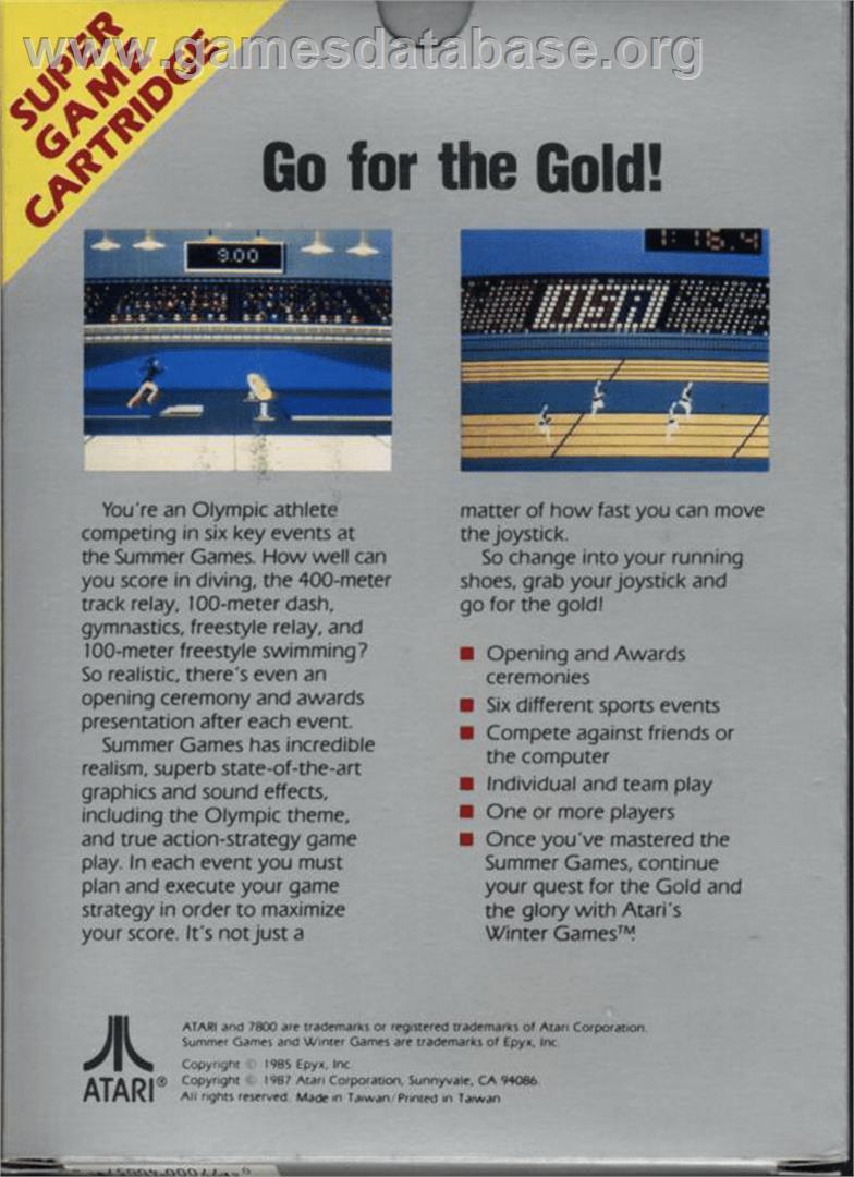 Summer Games - Atari 7800 - Artwork - Box Back