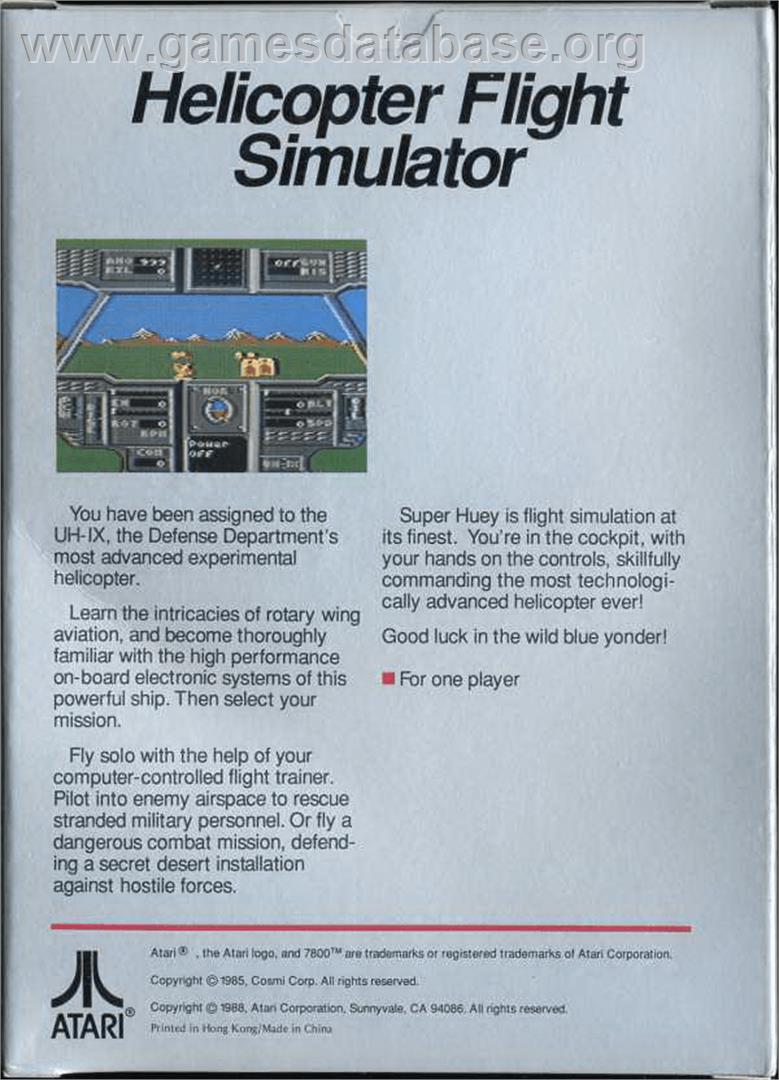 Super Huey UH-IX - Atari 7800 - Artwork - Box Back