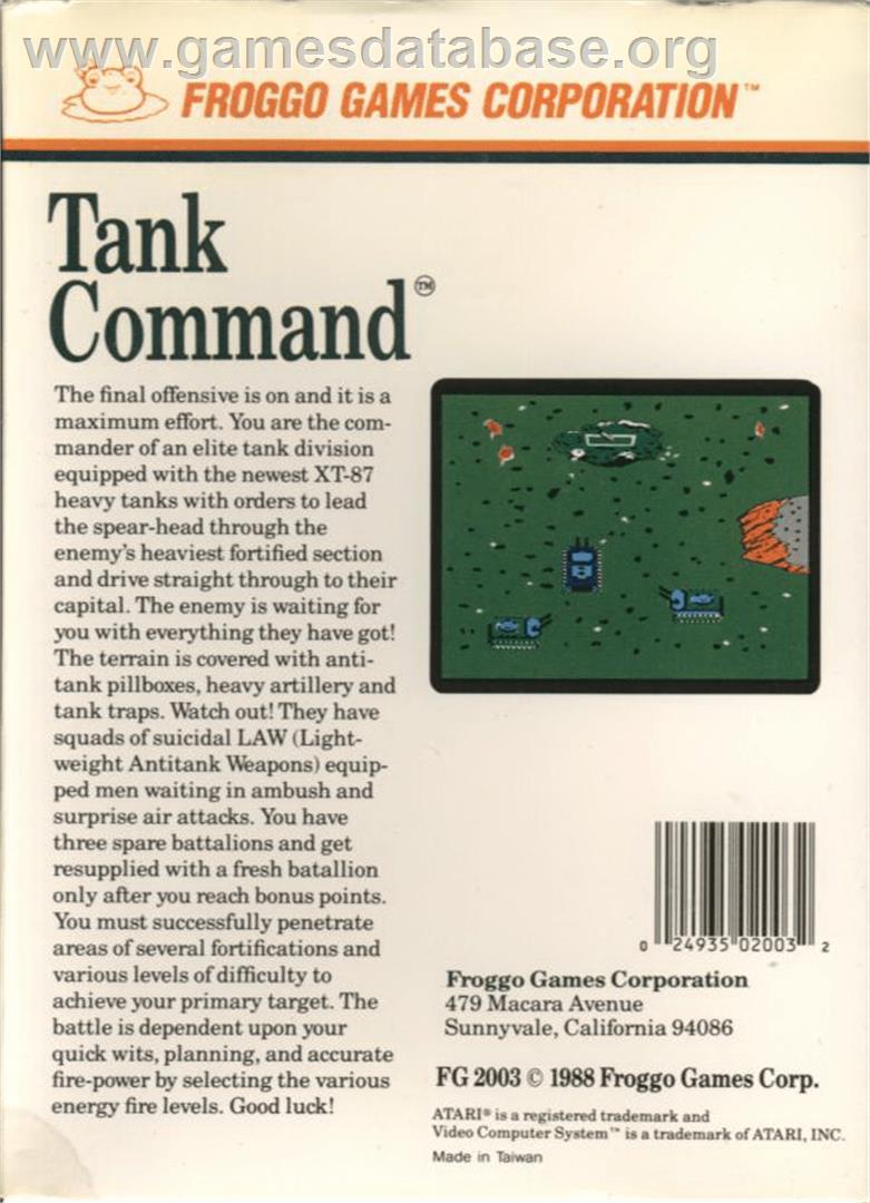 Tank Command - Atari 7800 - Artwork - Box Back