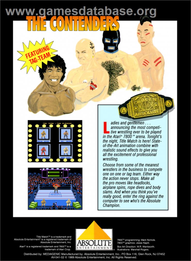 Title Match Pro Wrestling - Atari 7800 - Artwork - Box Back